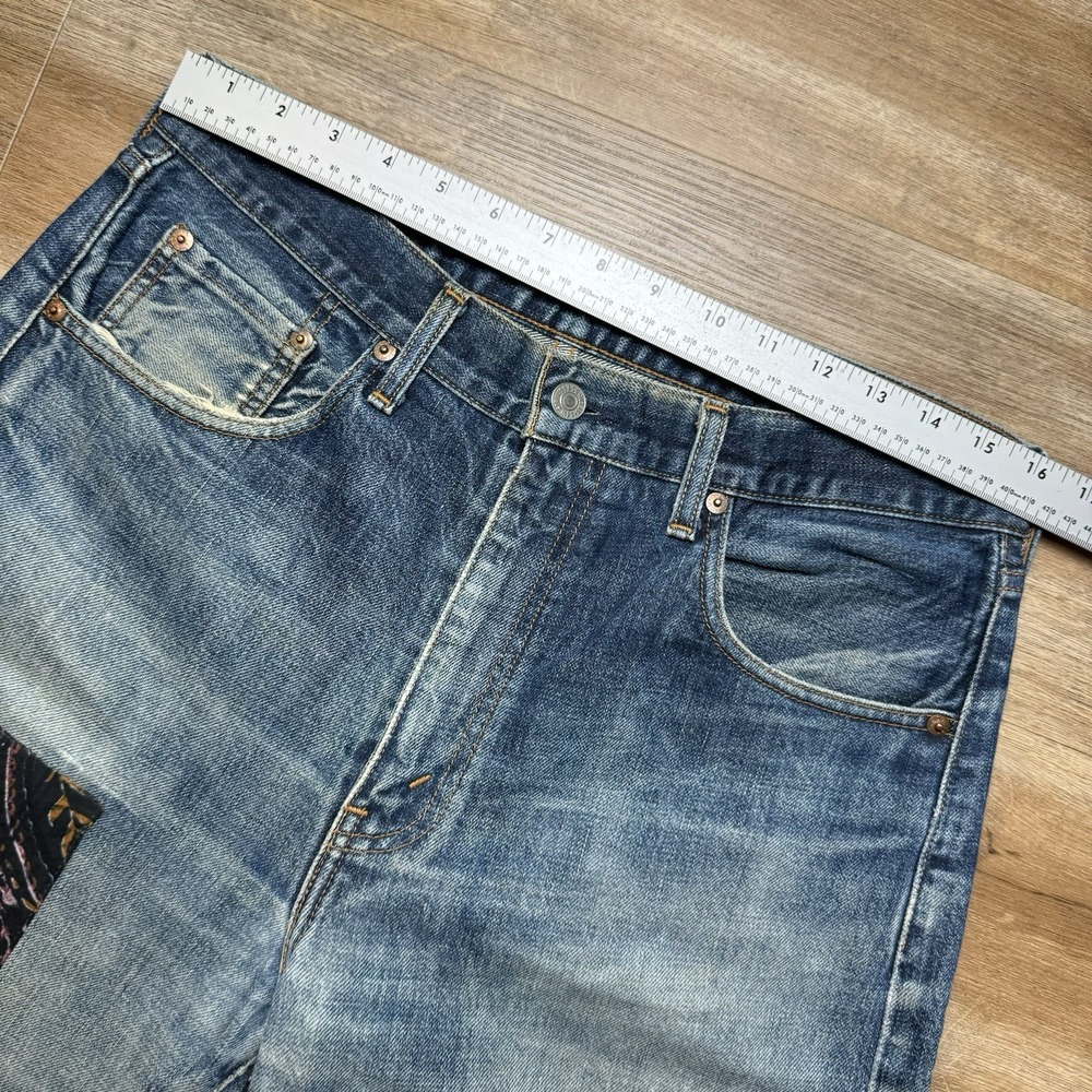 Vintage Levi's 502xx Jeans Mens 32x30 Blue Custom Patchwork Big E Talon Zip - Picture 14 of 16